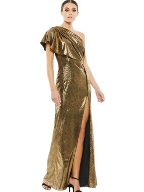 Mac Duggal 26600 Bronze One Shoulder Ruffle Gown 2 NWT